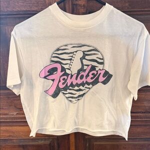 Fender White T-Shirt with Pink and Black Graphic